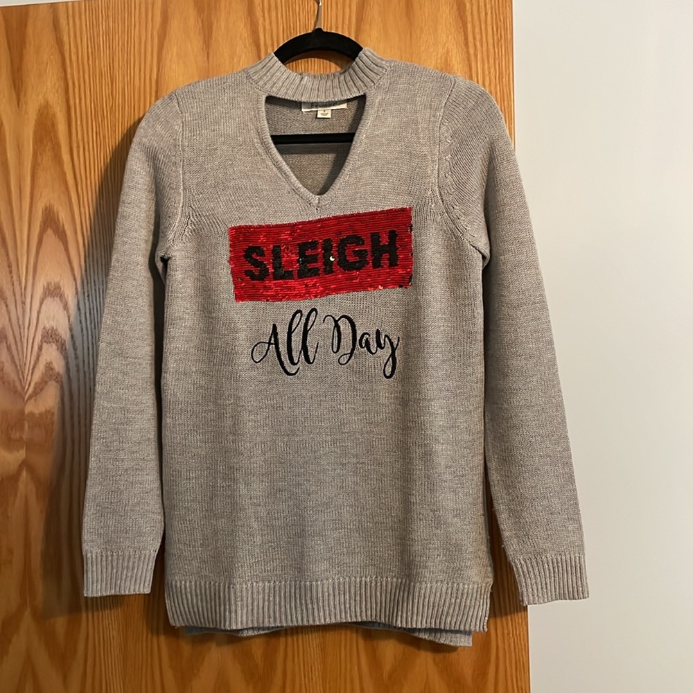 FRANCESCA'S Christmas Sweater Sequin Sleigh Sleep
All Day, Size S